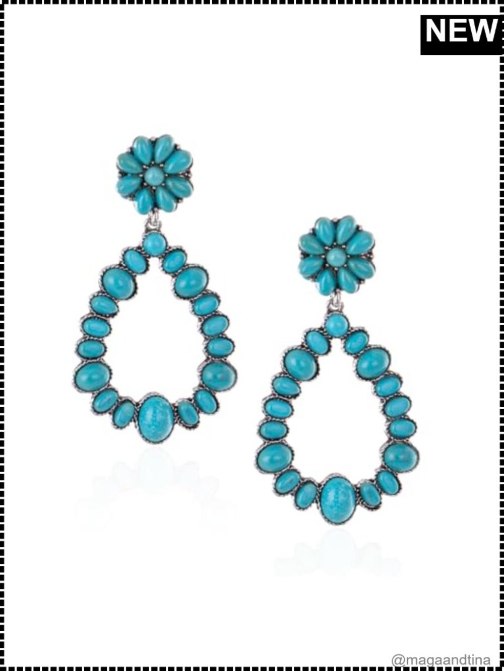 Montana West Women Floral Turquoise Teardrop Hoop Dangle Drop Earrings